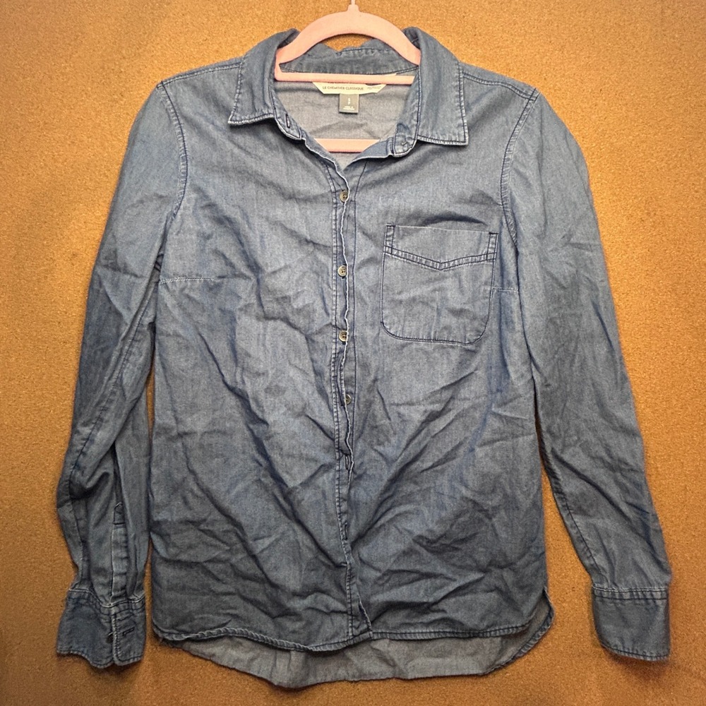 Old Navy Womens Chambray Button Down Shirt Blue Classicβ Fit Size S
